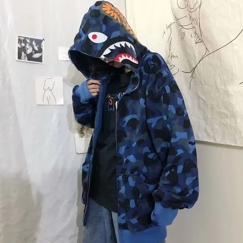 Women's Streetwear Cartoon Shark Zipper Zipper Coat Casual Jacket