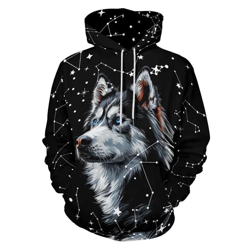 Men's Halloween Pattern Animal Casual Streetwear Long Sleeve Loose Hooded