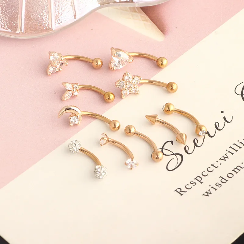 1 Set Eyebrow Studs Simple Style Star 304 Stainless Steel Inlay Zircon Ear Cartilage Rings & Studs