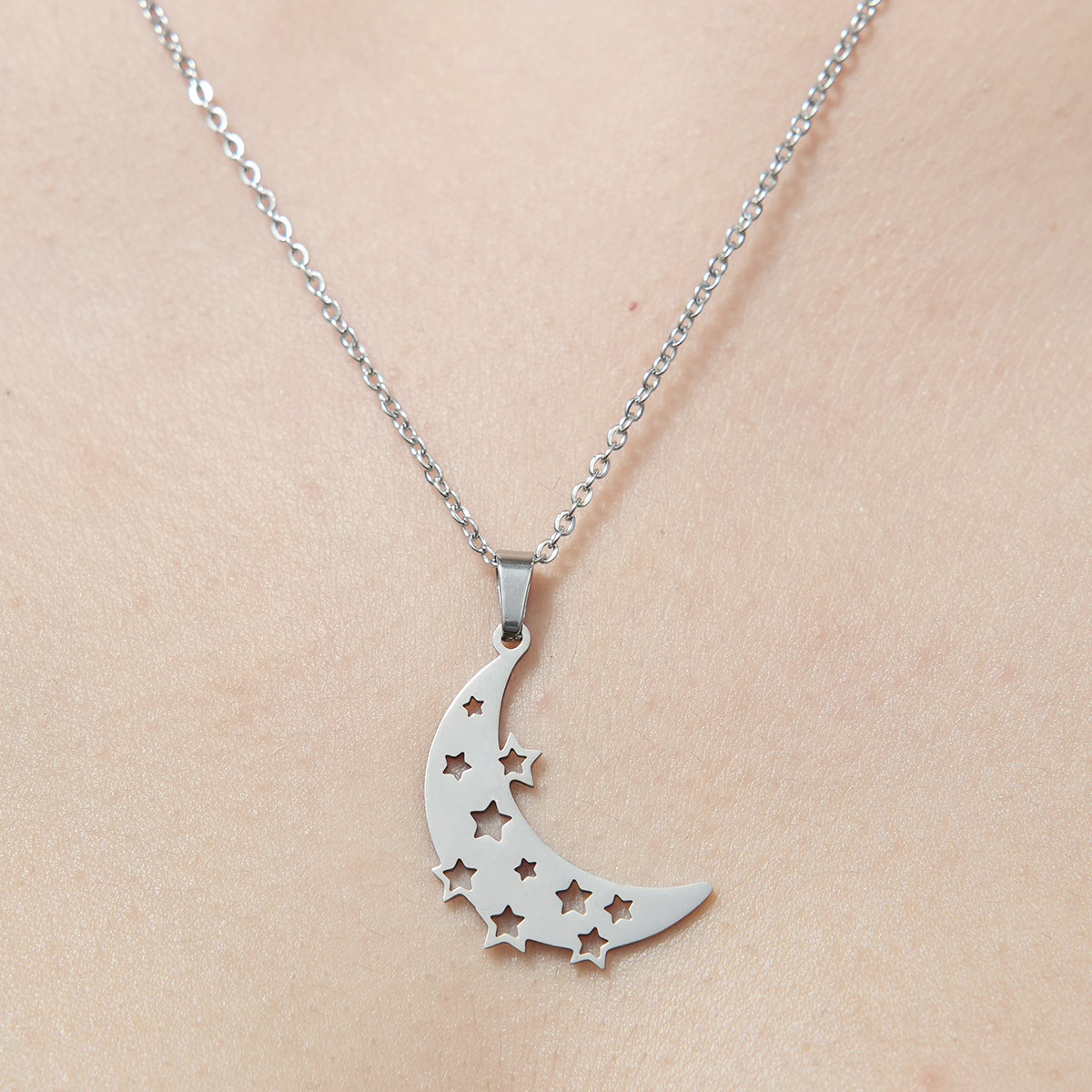 201 Stainless Steel Simple Style Polishing Plating Star Moon Mushroom Pendant Necklace display picture 8