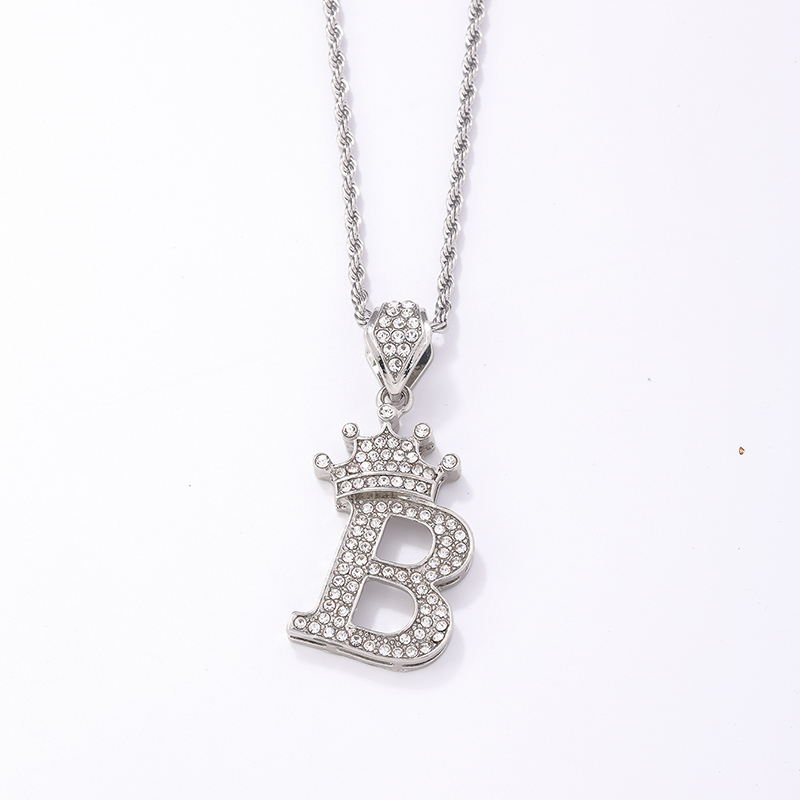 Hip-hop Letter Crown Copper Plating Inlay Rhinestones White Gold Plated Necklace Pendant display picture 14