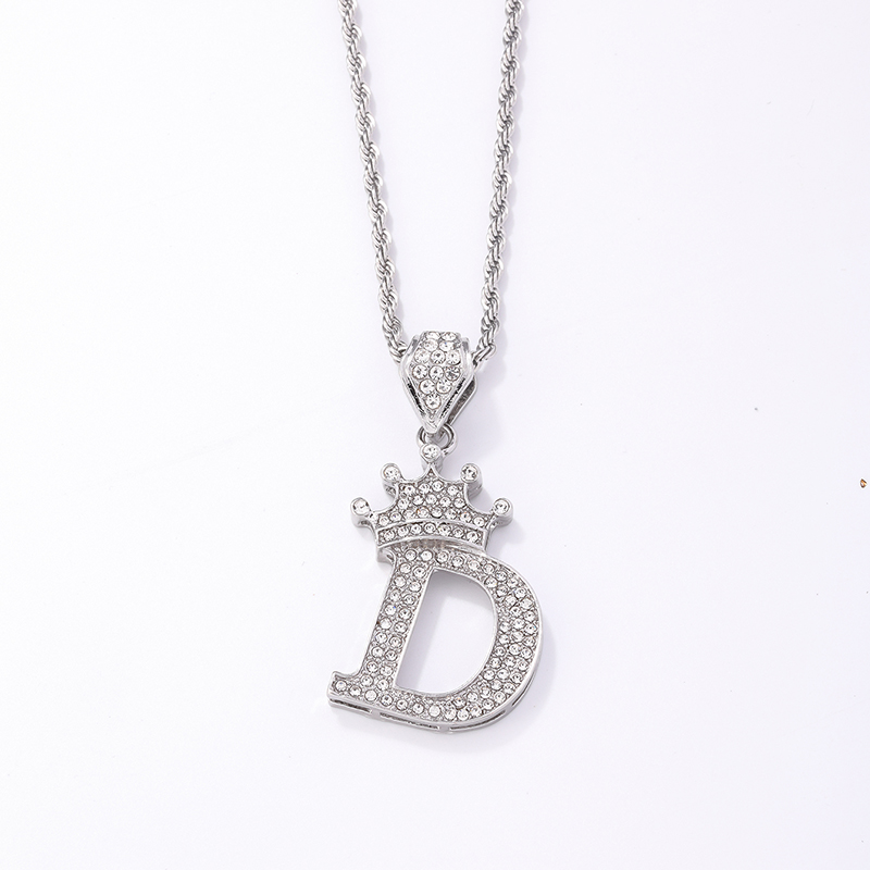 Hip-hop Letter Crown Copper Plating Inlay Rhinestones White Gold Plated Necklace Pendant display picture 13