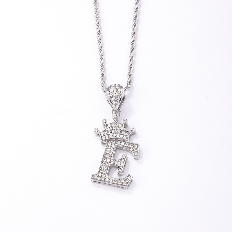 Hip-hop Letter Crown Copper Plating Inlay Rhinestones White Gold Plated Necklace Pendant display picture 10