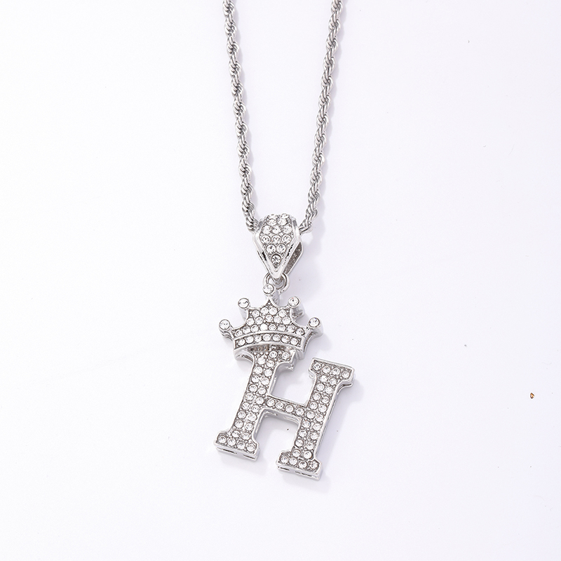 Hip-hop Letter Crown Copper Plating Inlay Rhinestones White Gold Plated Necklace Pendant display picture 29