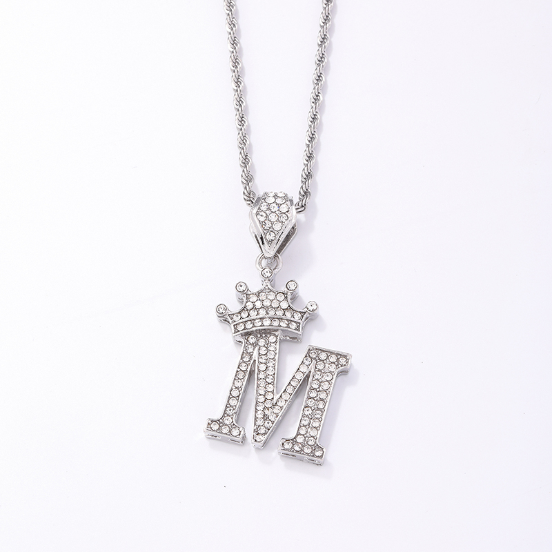 Hip-hop Letter Crown Copper Plating Inlay Rhinestones White Gold Plated Necklace Pendant display picture 24