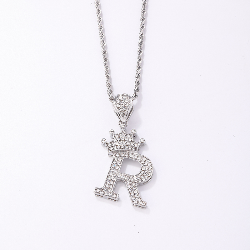 Hip-hop Letter Crown Copper Plating Inlay Rhinestones White Gold Plated Necklace Pendant display picture 1