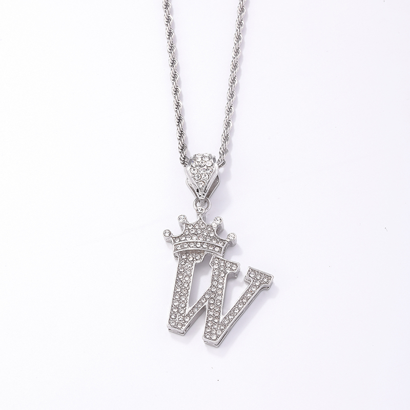 Hip-hop Letter Crown Copper Plating Inlay Rhinestones White Gold Plated Necklace Pendant display picture 21