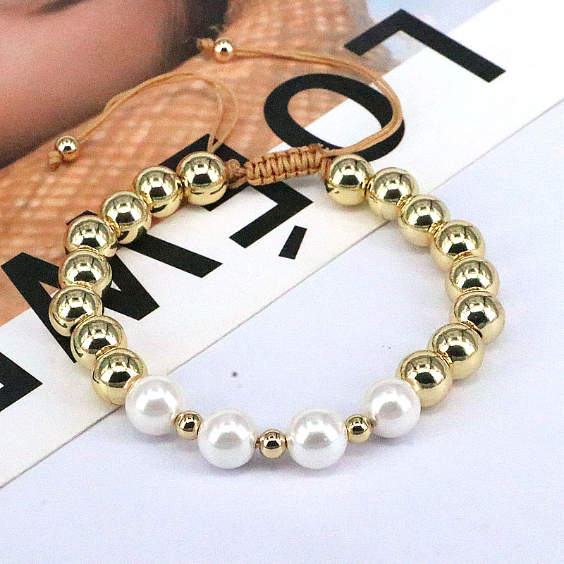 1 Piece Fashion Geometric Round Freshwater Pearl Copper Bracelets display picture 1