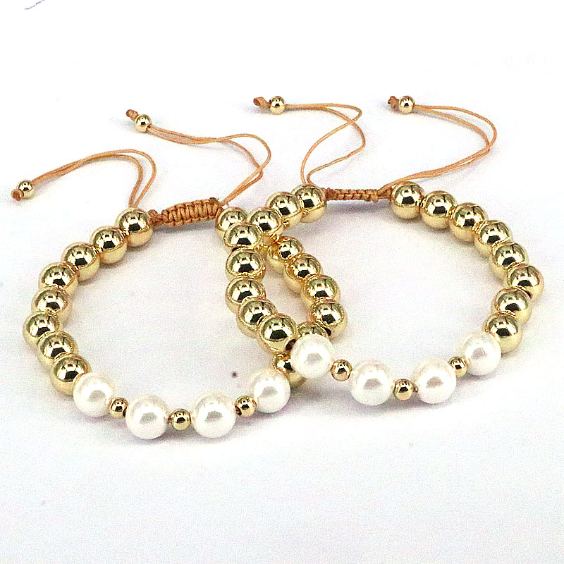 1 Piece Fashion Geometric Round Freshwater Pearl Copper Bracelets display picture 3