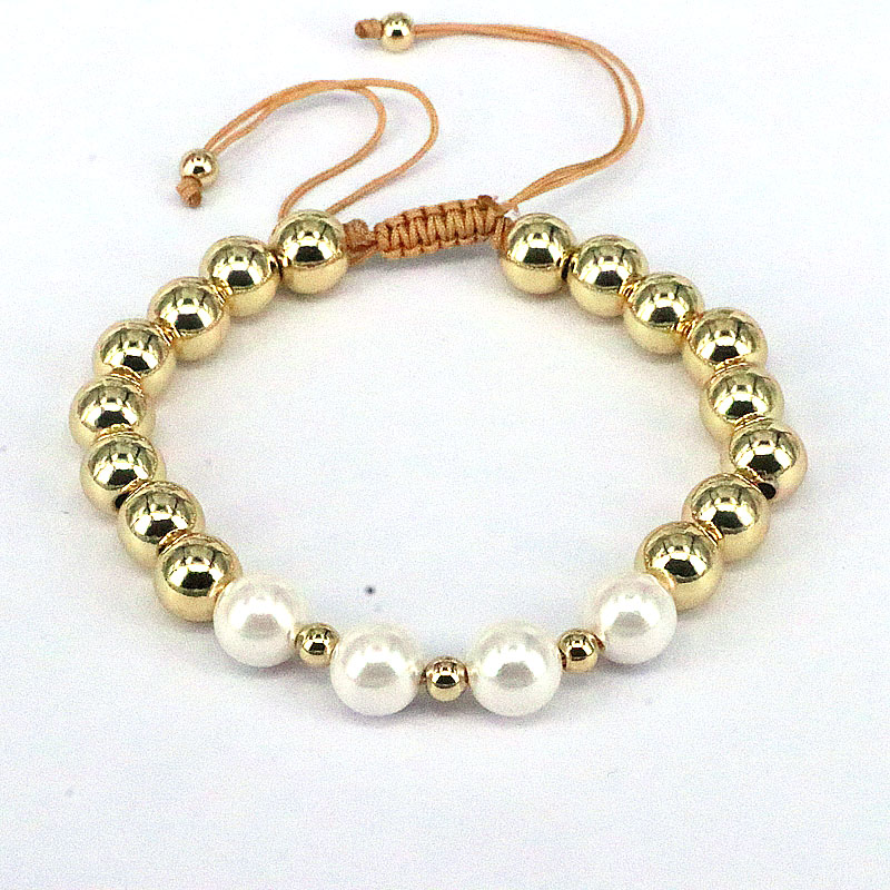 1 Piece Fashion Geometric Round Freshwater Pearl Copper Bracelets display picture 4