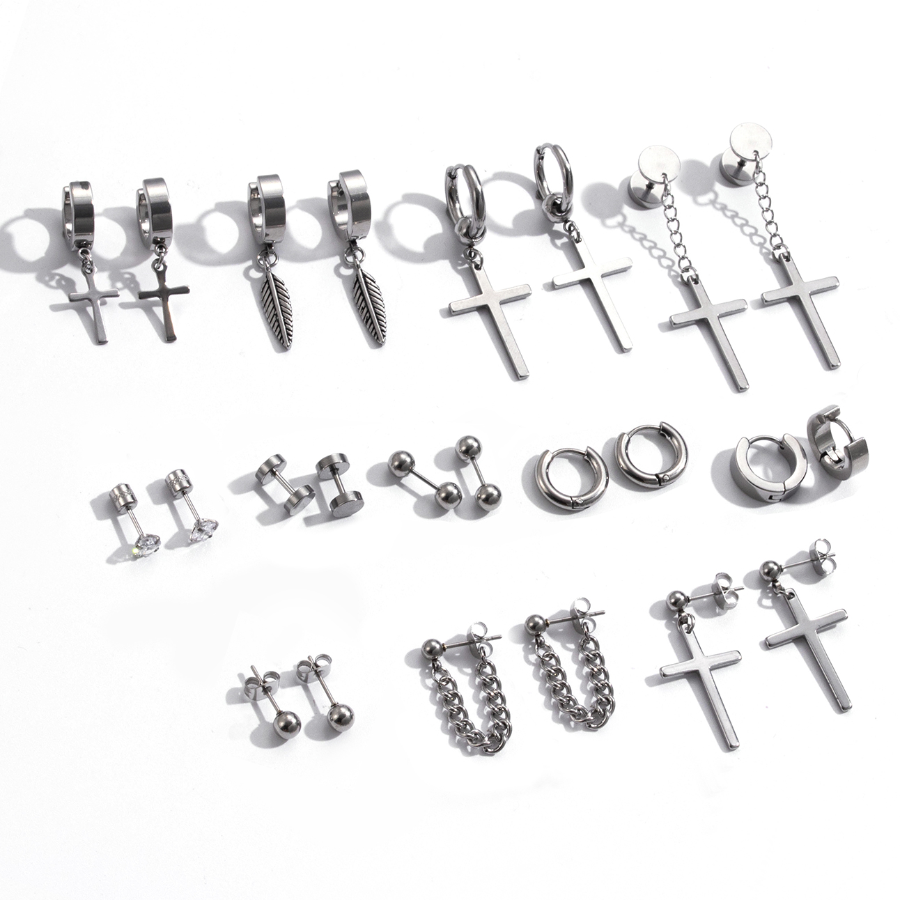 1 Pair Hip-Hop Geometric Cross Feather Plating 316 Stainless Steel  Earrings display picture 13