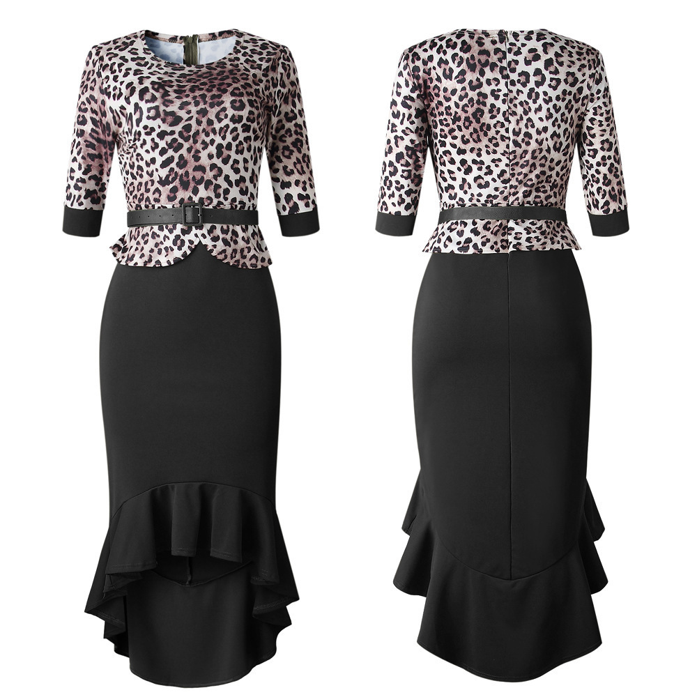 Women's Trumpet Dress Elegant Round Neck Sleeveless Leopard Midi Dress Daily Street display picture 5