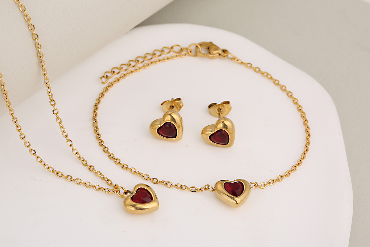 Wholesale Jewelry Classic Style Heart Shape 304 Stainless Steel Rhinestones Inlay Jewelry Set display picture 6