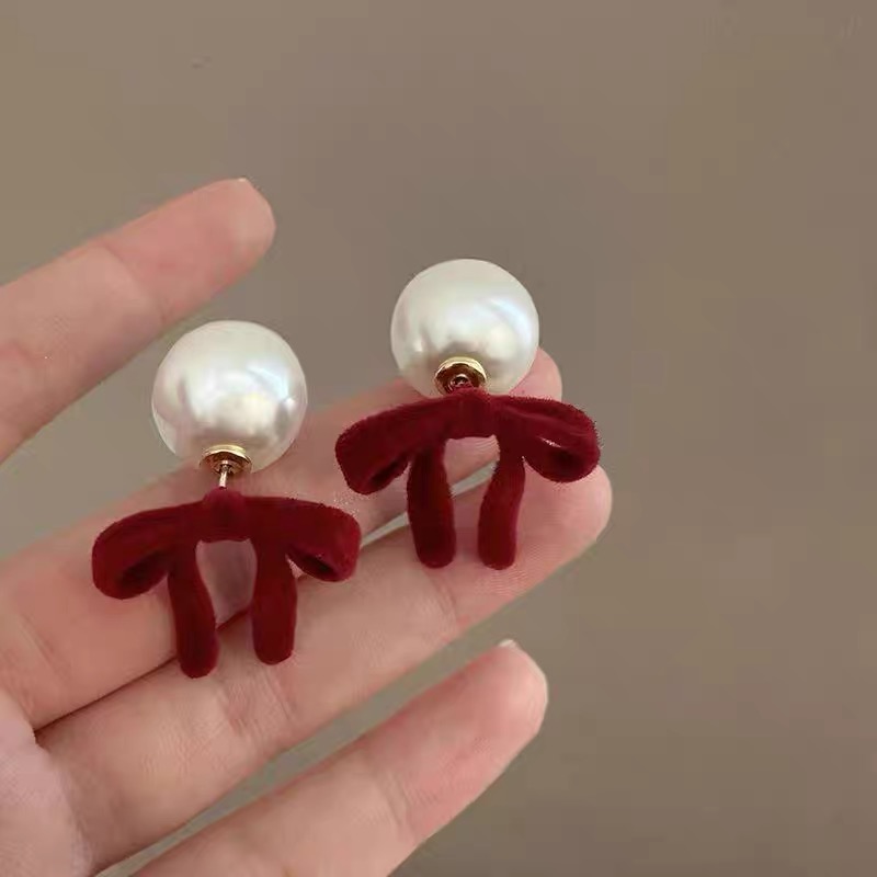 1 Pair Elegant Romantic Commute Bow Knot Flocking Ear Studs display picture 5