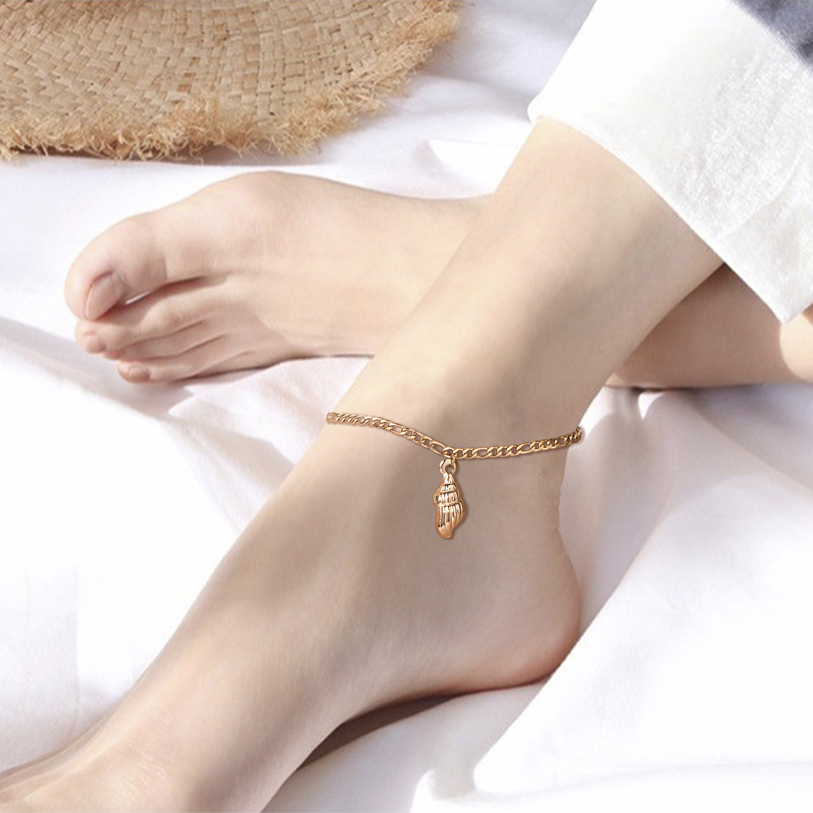 Wholesale Jewelry Marine Style Tropical Conch 304 Stainless Steel Rose Gold Plated Anklet display picture 1