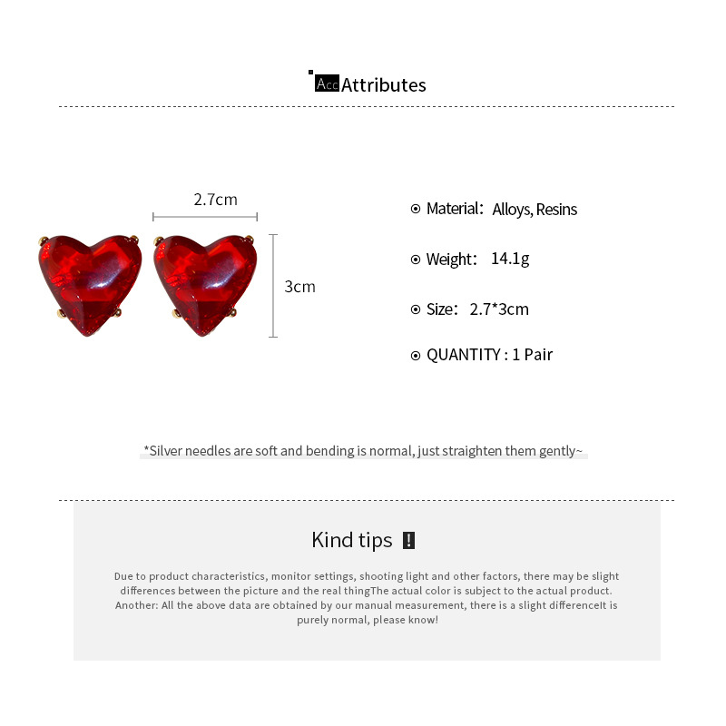 1 Pair Glam Simple Style Heart Shape Alloy Resin Ear Studs display picture 4