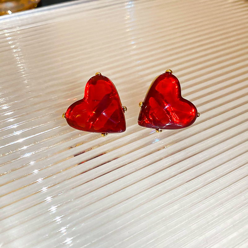 1 Pair Glam Simple Style Heart Shape Alloy Resin Ear Studs display picture 5