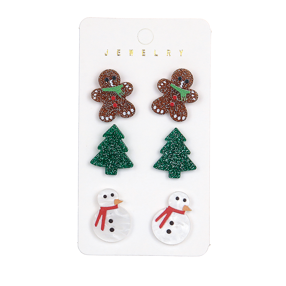 3 Pairs Cute Christmas Tree Gingerbread Snowman Arylic Ear Studs display picture 5