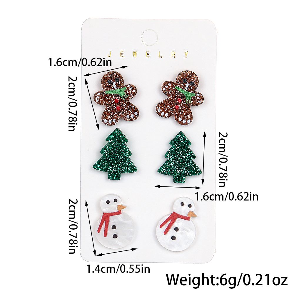 3 Pairs Cute Christmas Tree Gingerbread Snowman Arylic Ear Studs display picture 4