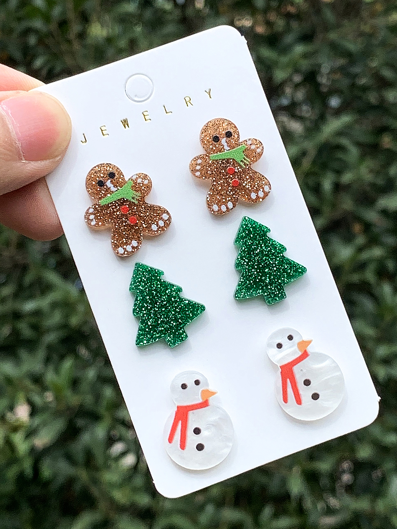 3 Pairs Cute Christmas Tree Gingerbread Snowman Arylic Ear Studs display picture 2