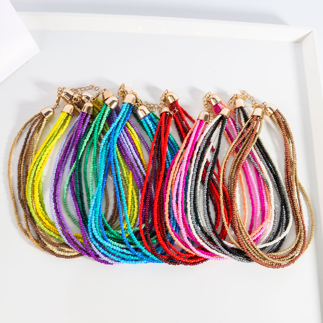 Ethnic Style Simple Style Classic Style Geometric Plastic Beaded Chain Layered Necklaces Wholesale display picture 11