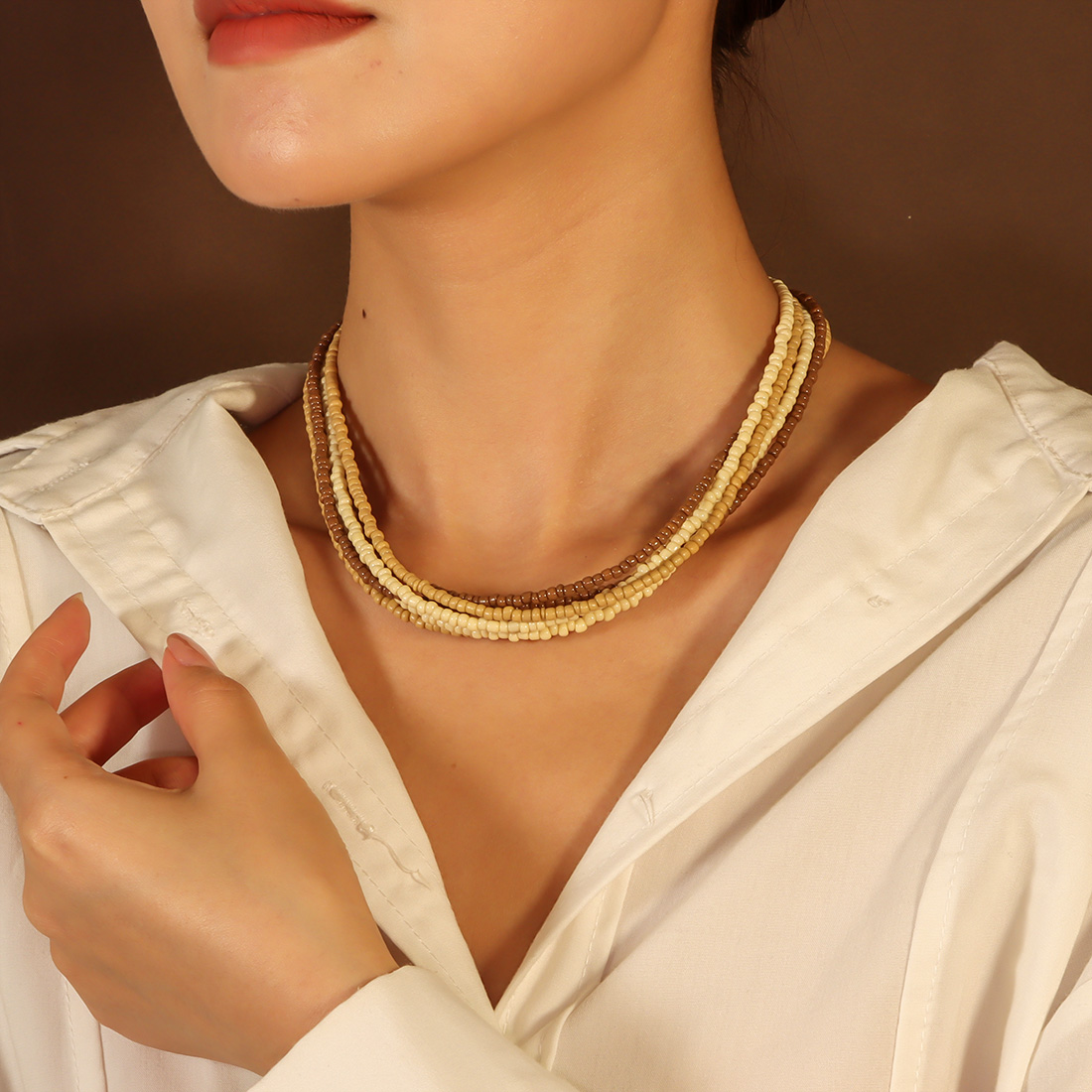 Ethnic Style Simple Style Classic Style Geometric Plastic Beaded Chain Layered Necklaces Wholesale display picture 7