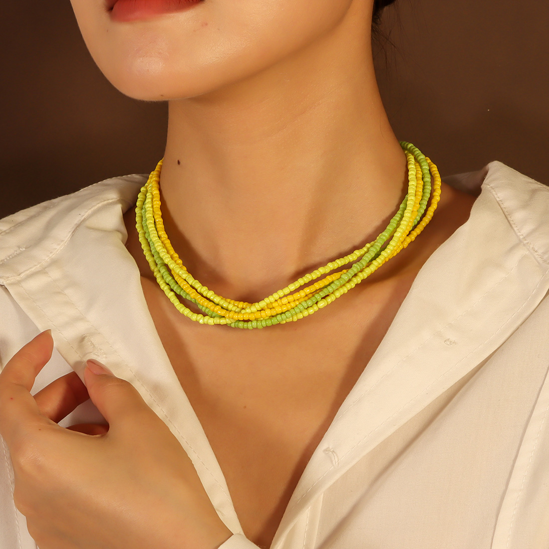 Ethnic Style Simple Style Classic Style Geometric Plastic Beaded Chain Layered Necklaces Wholesale display picture 9