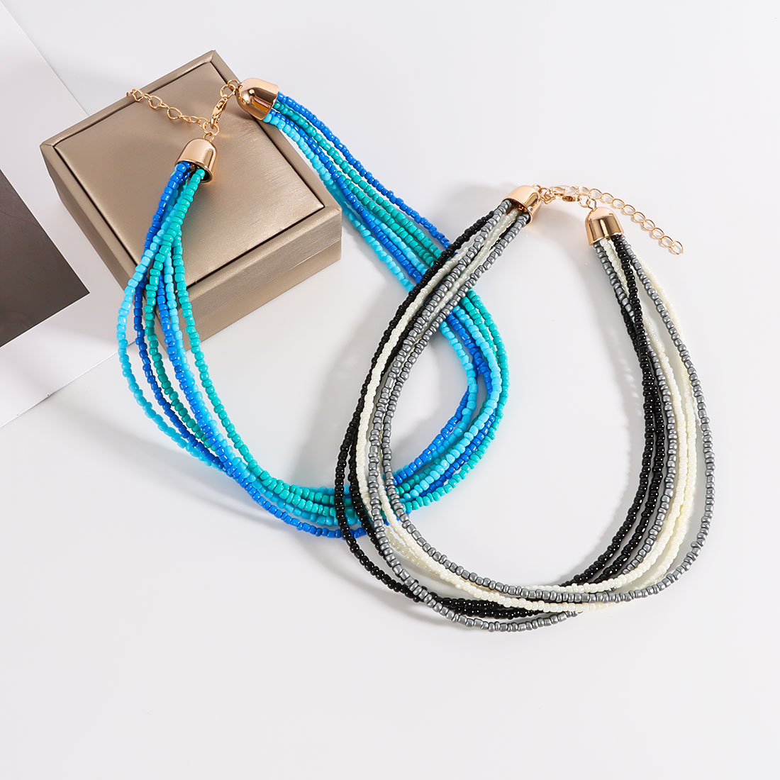 Ethnic Style Simple Style Classic Style Geometric Plastic Beaded Chain Layered Necklaces Wholesale display picture 16