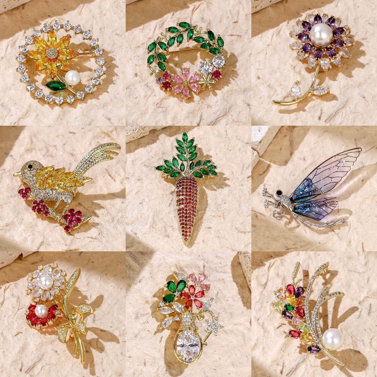 Glam Shiny Heart Shape Flower Grain Copper Inlay Pearl Zircon Women's Brooches display picture 1