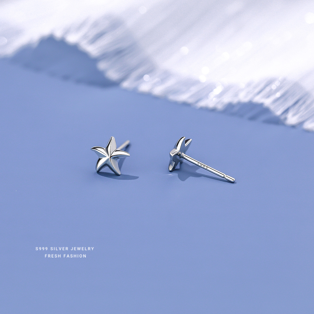 1 Pair S999 Silver Starfish Ear Studs display picture 3