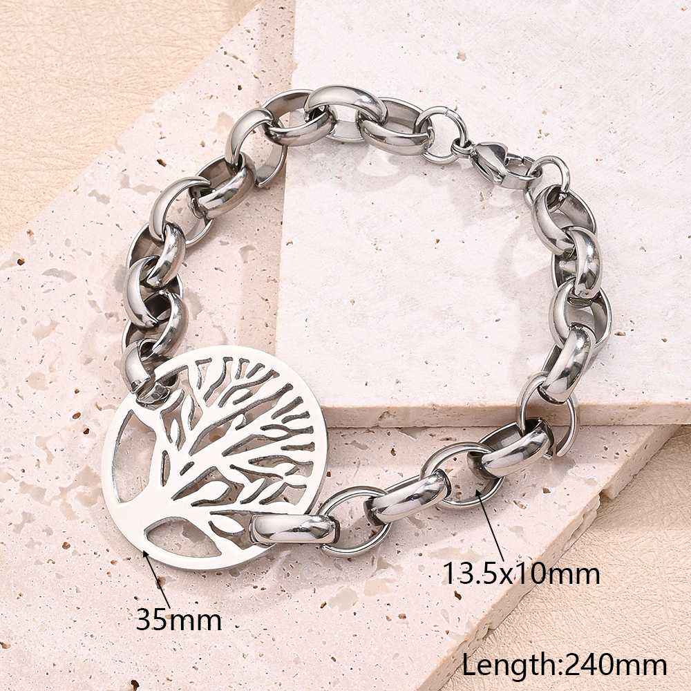 Wholesale Jewelry Casual Vacation Round Life Tree Simple 304 Stainless Steel Handmade Polishing Jewelry Set display picture 3