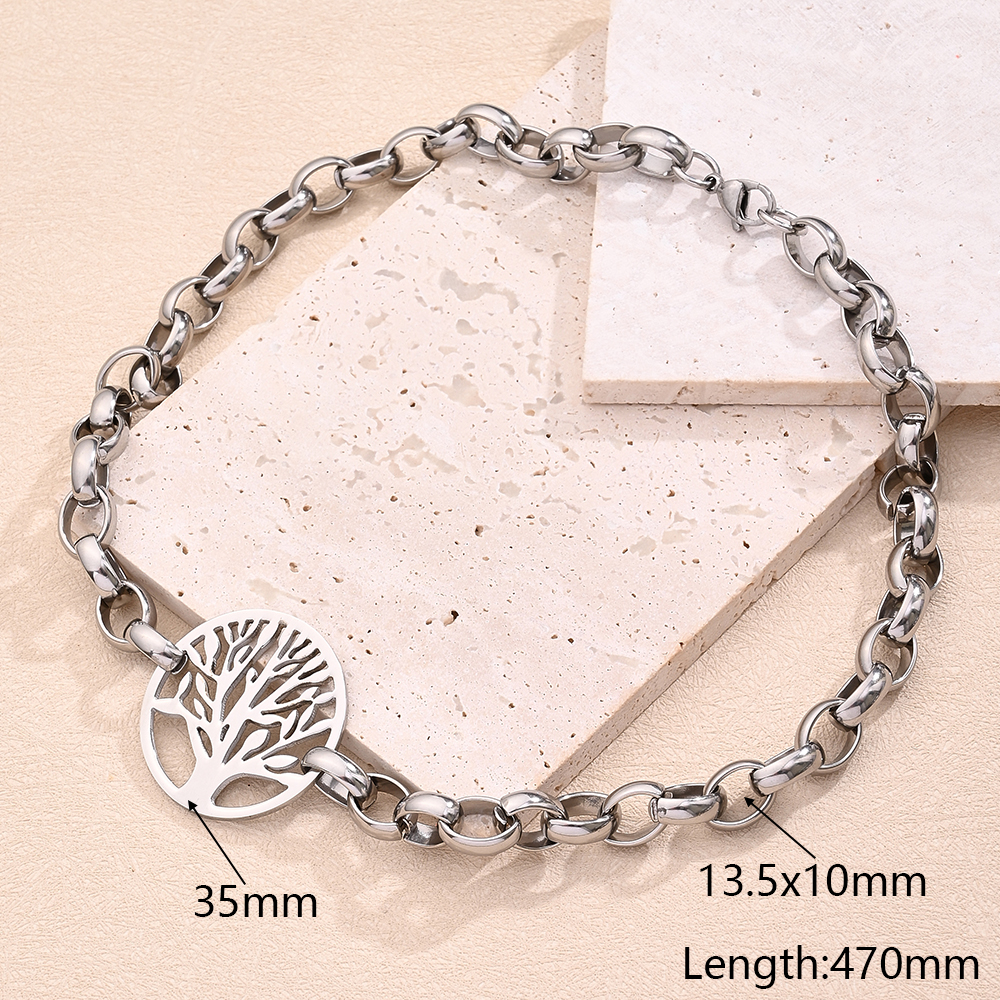 Wholesale Jewelry Casual Vacation Round Life Tree Simple 304 Stainless Steel Handmade Polishing Jewelry Set display picture 4