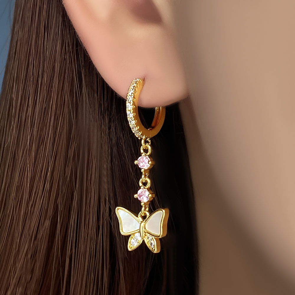 1 Pair IG Style Fairy Style Sweet Butterfly Plating Inlay Copper Zircon Copper Earrings Sets display picture 8