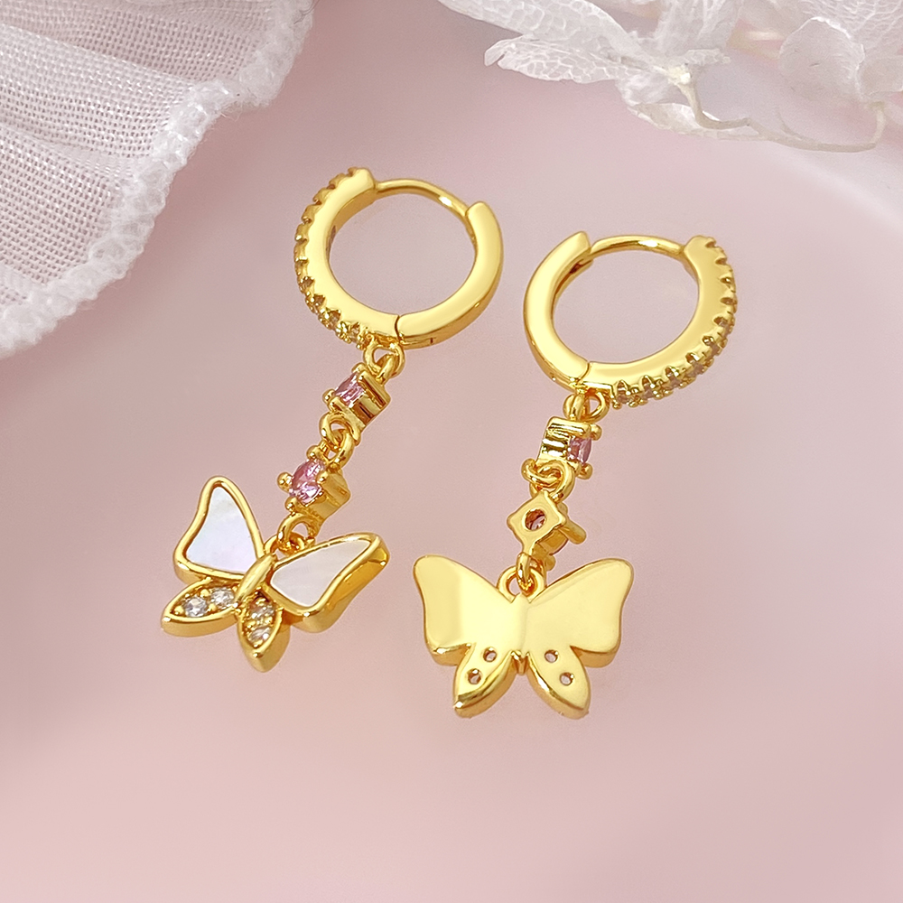 1 Pair IG Style Fairy Style Sweet Butterfly Plating Inlay Copper Zircon Copper Earrings Sets display picture 1