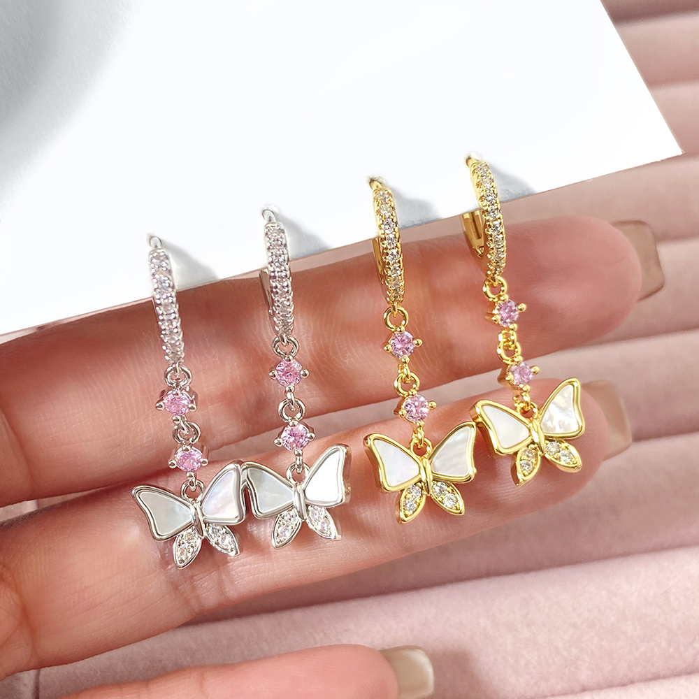 1 Pair IG Style Fairy Style Sweet Butterfly Plating Inlay Copper Zircon Copper Earrings Sets display picture 9