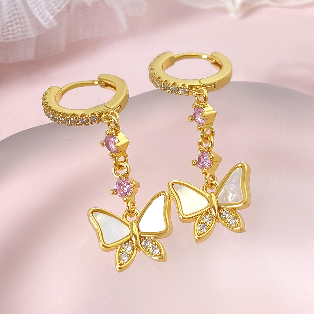 1 Pair IG Style Fairy Style Sweet Butterfly Plating Inlay Copper Zircon Copper Earrings Sets display picture 4