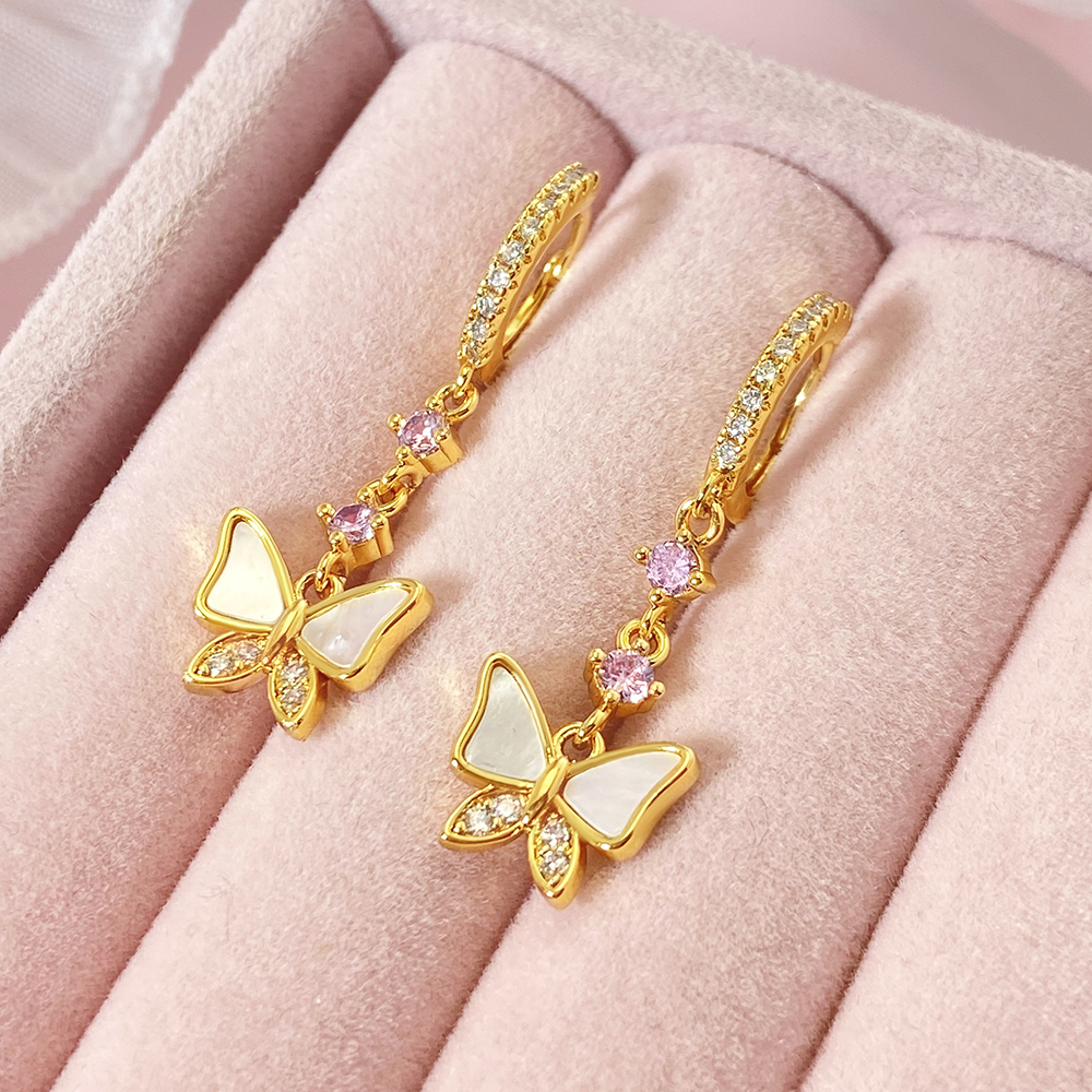 1 Pair IG Style Fairy Style Sweet Butterfly Plating Inlay Copper Zircon Copper Earrings Sets display picture 5