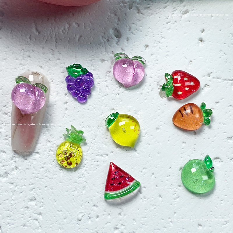 Summer Fruit Nail Art Cartoon Jewelry Resin Print Simulation Watermelon Strawberry Grape DIY Nail Decoration Mix display picture 2