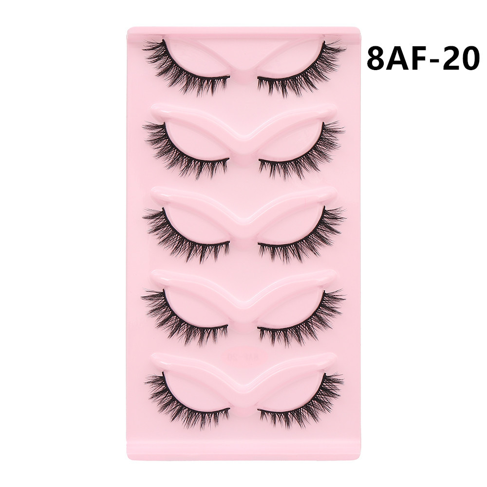 5 Pairs Of  Cat Eye Fox Fake Eyelash Black Stem Thick Curly Natural Simulation Cross display picture 4