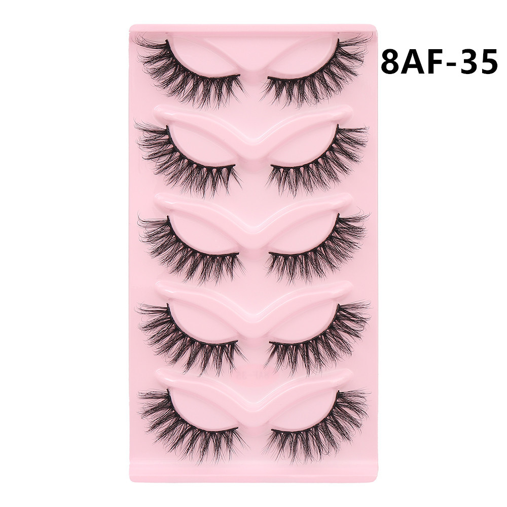 5 Pairs Of  Cat Eye Fox Fake Eyelash Black Stem Thick Curly Natural Simulation Cross display picture 5