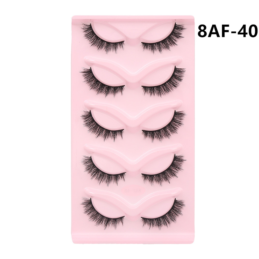 5 Pairs Of  Cat Eye Fox Fake Eyelash Black Stem Thick Curly Natural Simulation Cross display picture 7