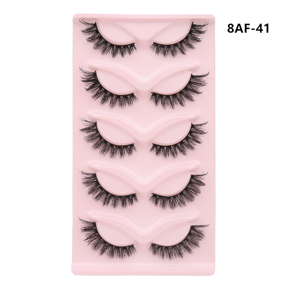 5 Pairs Of  Cat Eye Fox Fake Eyelash Black Stem Thick Curly Natural Simulation Cross display picture 8