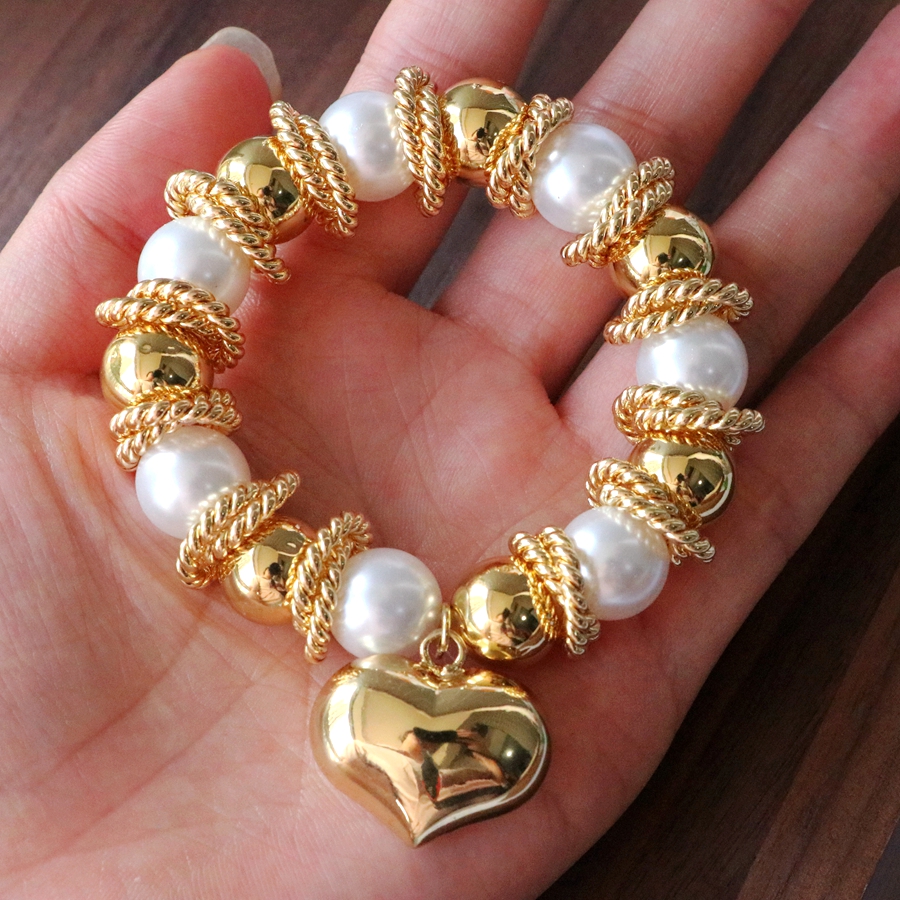 Copper Beaded Chain Beaded Plating Heart Shape Bracelets display picture 7