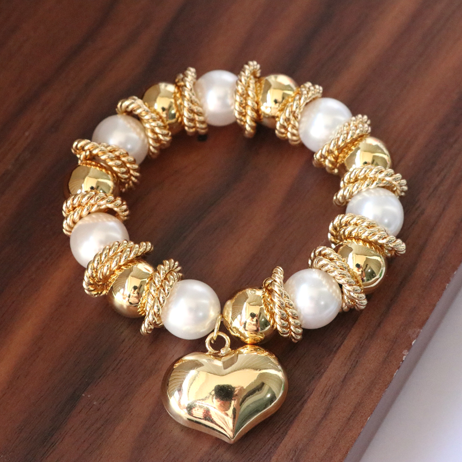 Copper Beaded Chain Beaded Plating Heart Shape Bracelets display picture 6