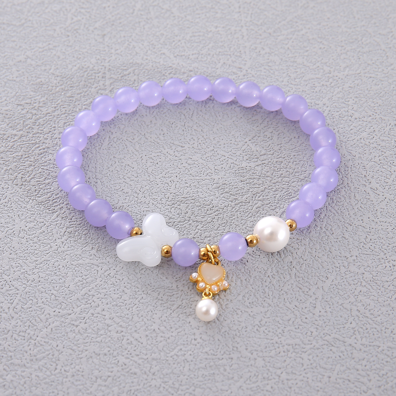 Sweet Simple Style Heart Shape Butterfly Natural Stone Beaded Chain Bracelets In Bulk display picture 2