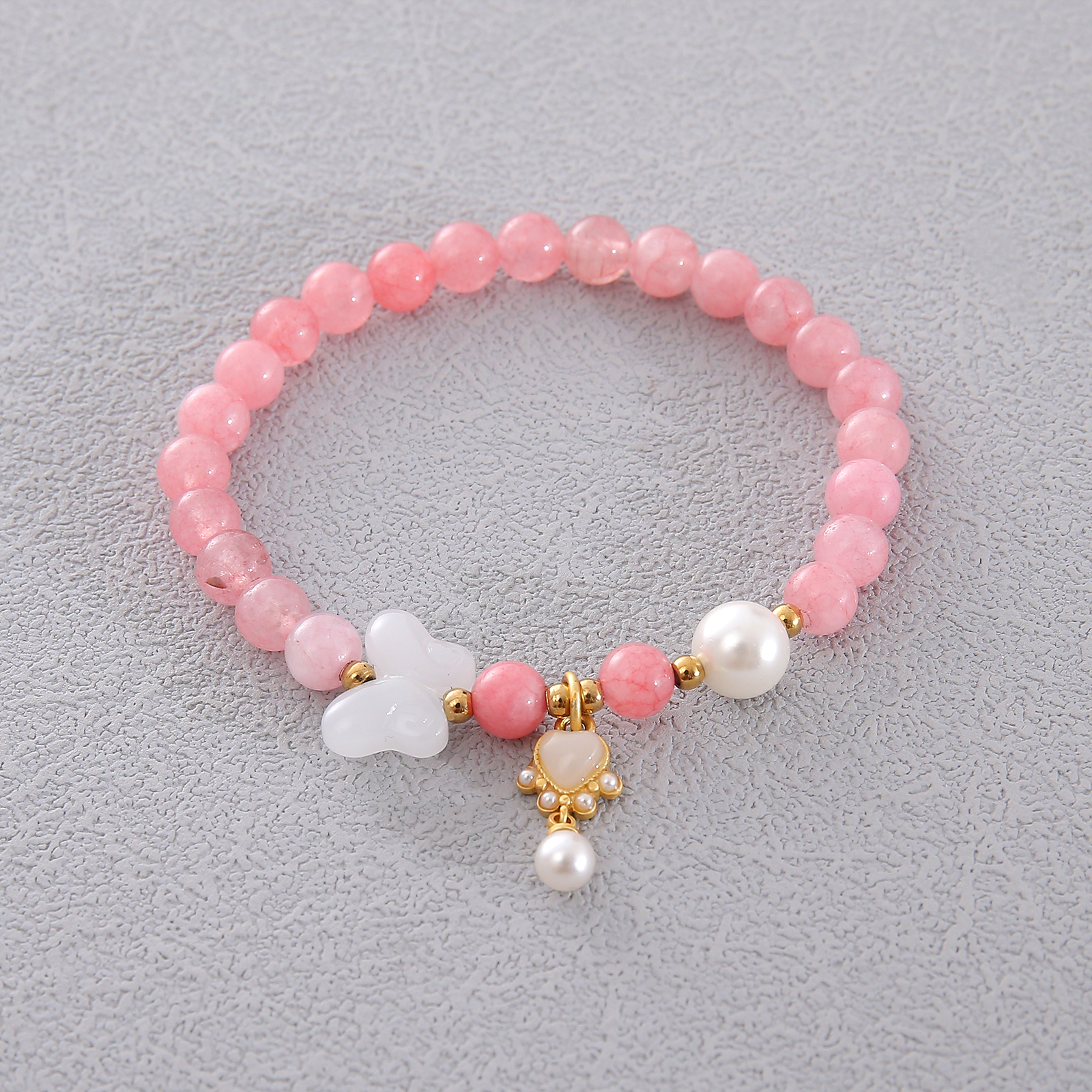 Sweet Simple Style Heart Shape Butterfly Natural Stone Beaded Chain Bracelets In Bulk display picture 1