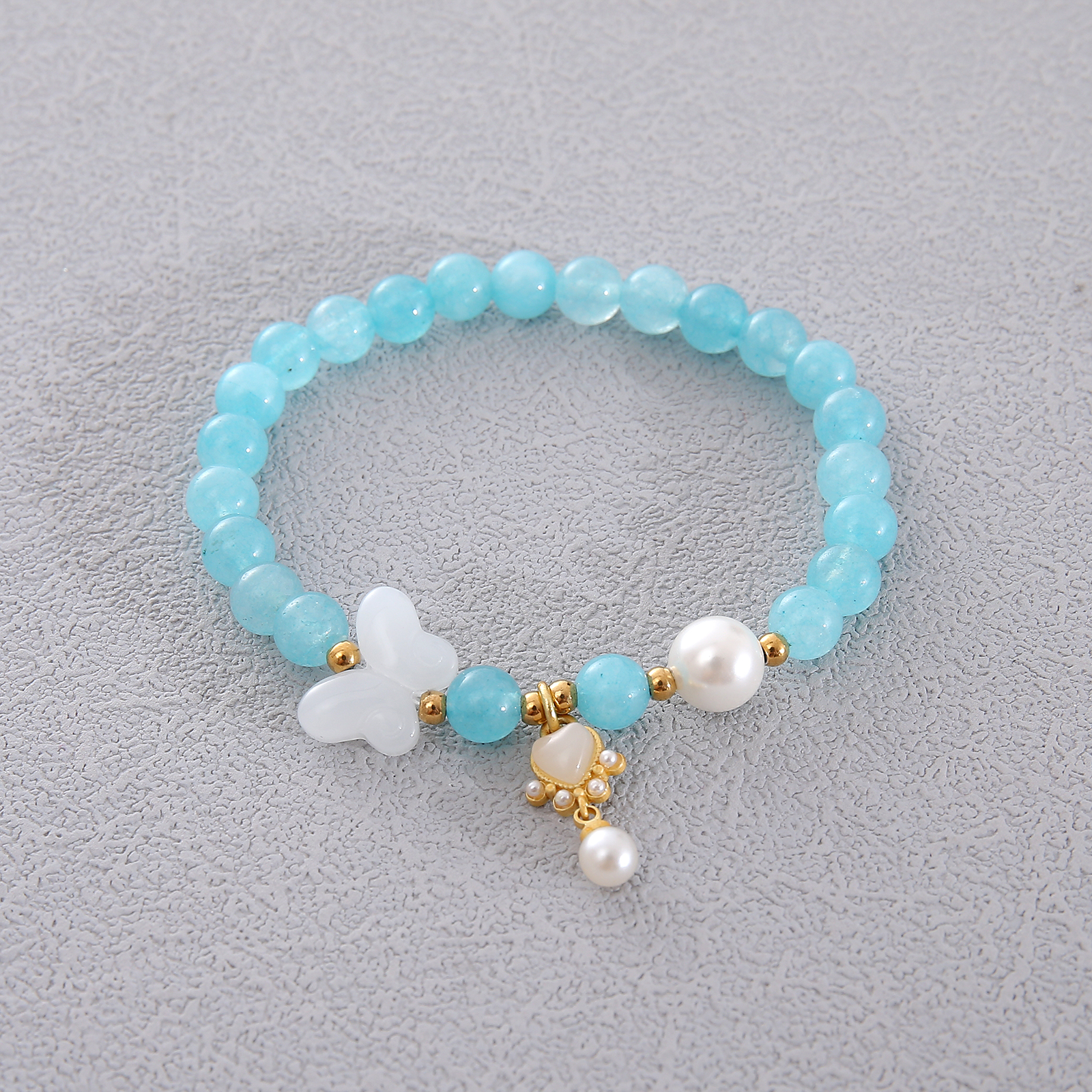 Sweet Simple Style Heart Shape Butterfly Natural Stone Beaded Chain Bracelets In Bulk display picture 3