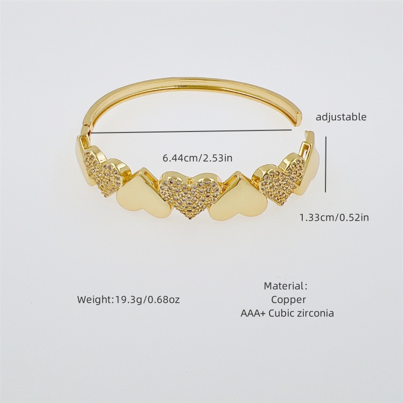 Copper 18K Gold Plated Inlay Heart Shape Zircon Bangle display picture 1