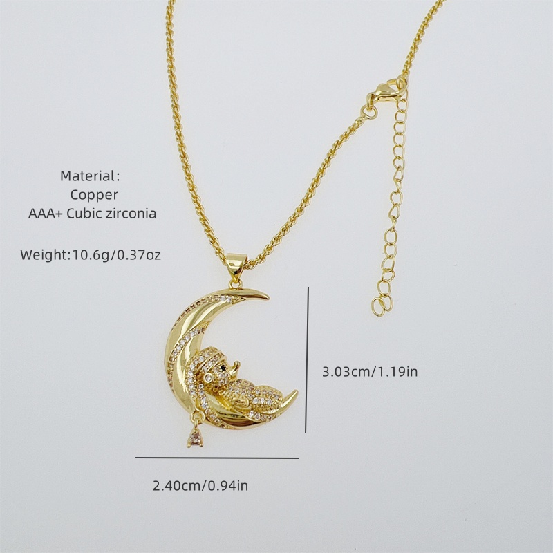 Copper Cable Chain Box Chain 18K Gold Plated Inlay Moon Wings Zircon Pendant Necklace display picture 6