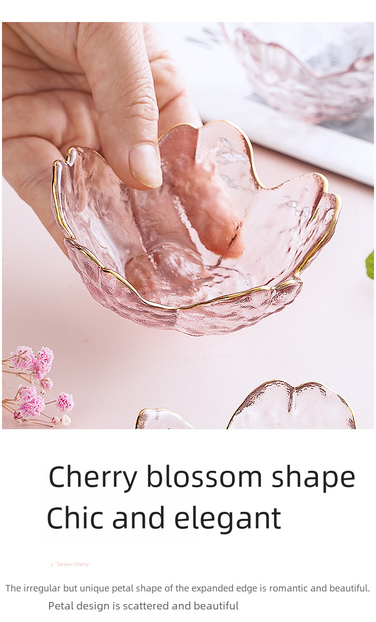 Japanese-style Internet Celebrity Hammered Glass Cherry Blossom Dish Sauce Dish Household Small Bowl Dish Vinegar Dish Seasoning Dish Dipping Dish Wholesale display picture 2